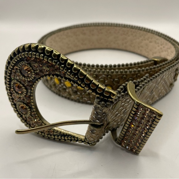 Chico's Accessories - Chico’s Amber Gold Bling Studded Metal Tip & Keeper Belt size medium